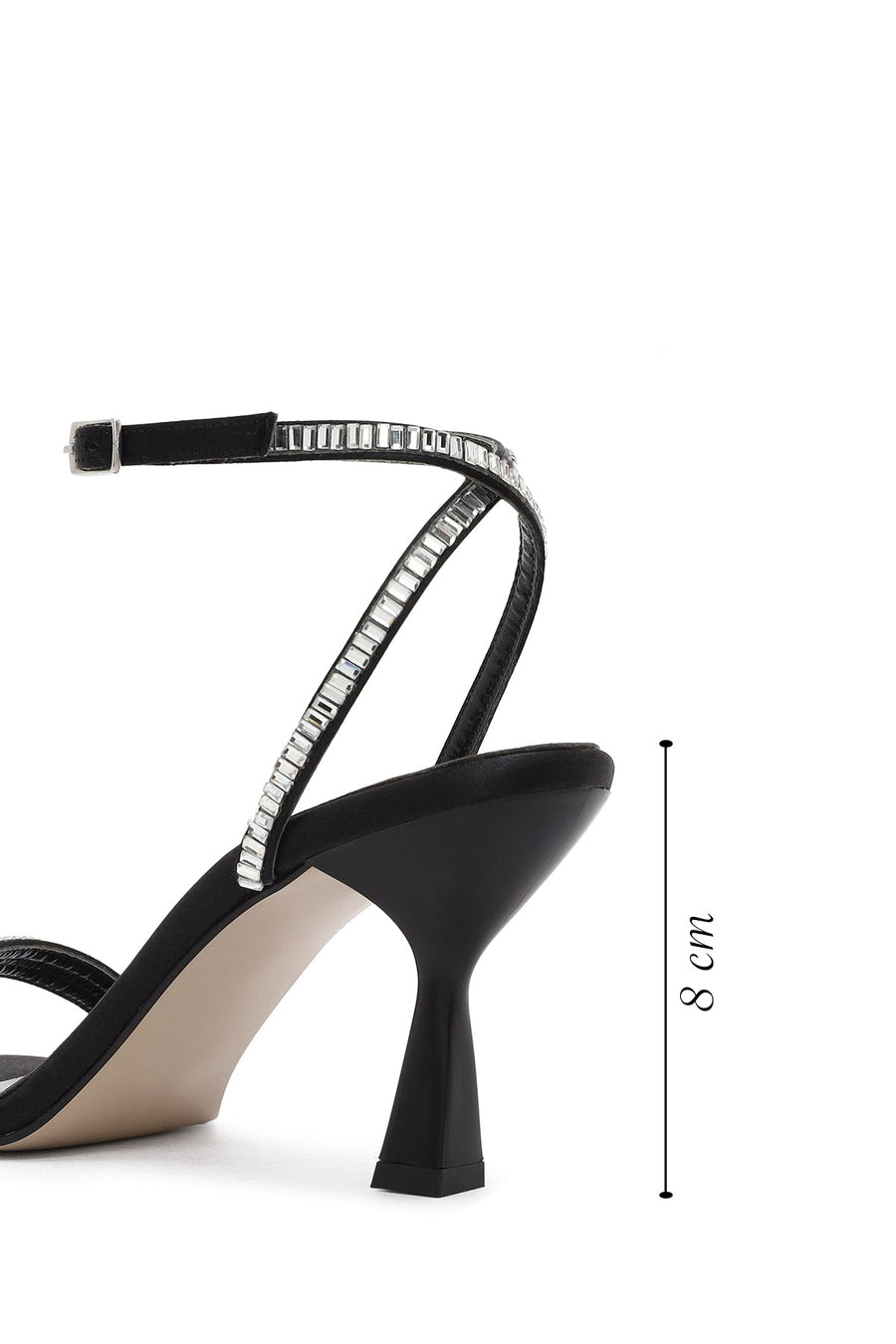 Women's Black Ankle Buckle Stoned Thin Heel Sandals