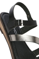 Women's Black Buckled Metallic Leather Bodrum Sandals | Derimod