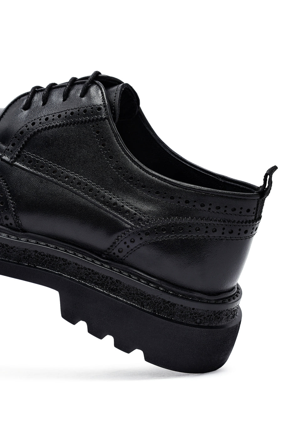 Male Black Lace-Up Thick-Soled Leather Casual Shoes
