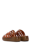 Women's Orange Leather Thick Soled Comfort Slippers | Derimod