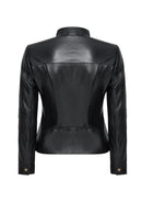 Derek Women's Black Short Leather Jacket | Derimod