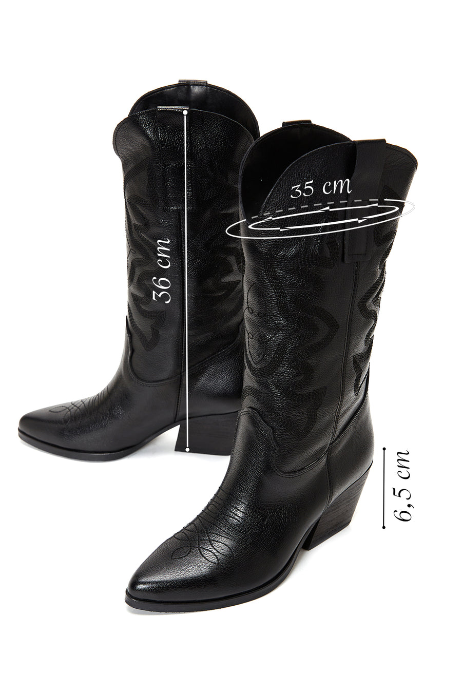 Women's Black Leather Heeled Cowboy Boots