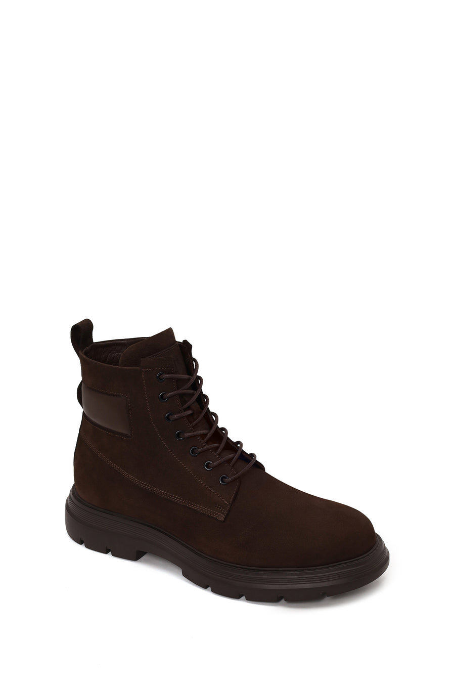 Male Brown Lace-Up Zip Closure Thick-Soled Nubuck Leather Casual Boots