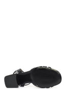 Woman Black Ankle-Buckle Chunky-Heel Leather Sandal | Derimod