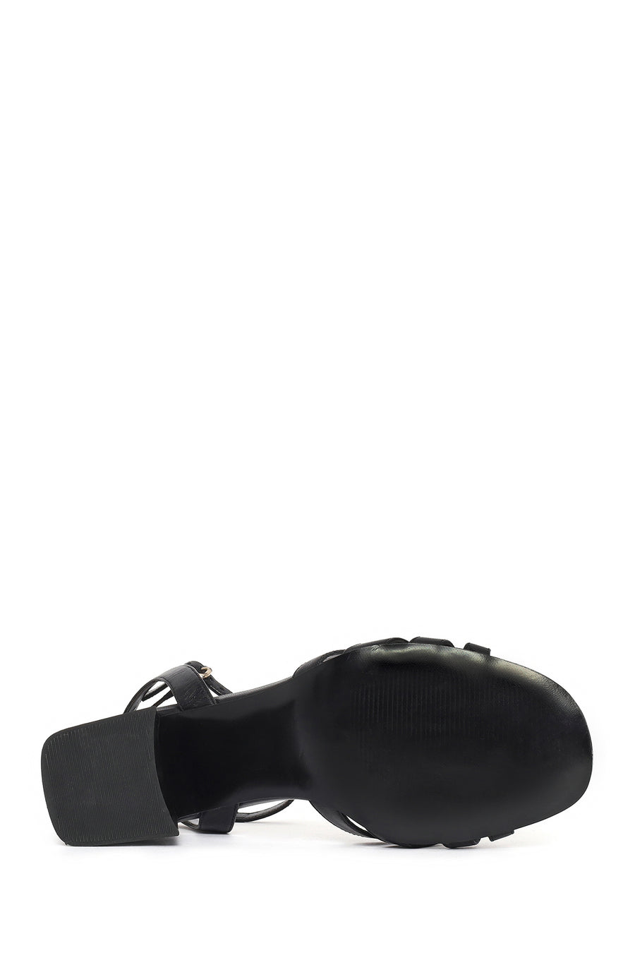Woman Black Ankle-Buckle Chunky-Heel Leather Sandal