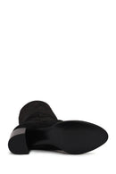 Woman Black Thick-Heeled Suede Boots | Derimod