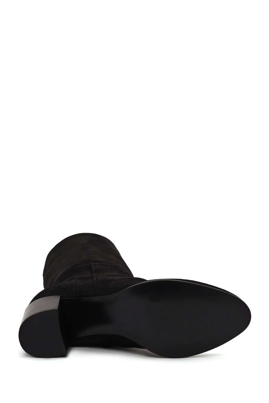 Woman Black Thick-Heeled Suede Boots