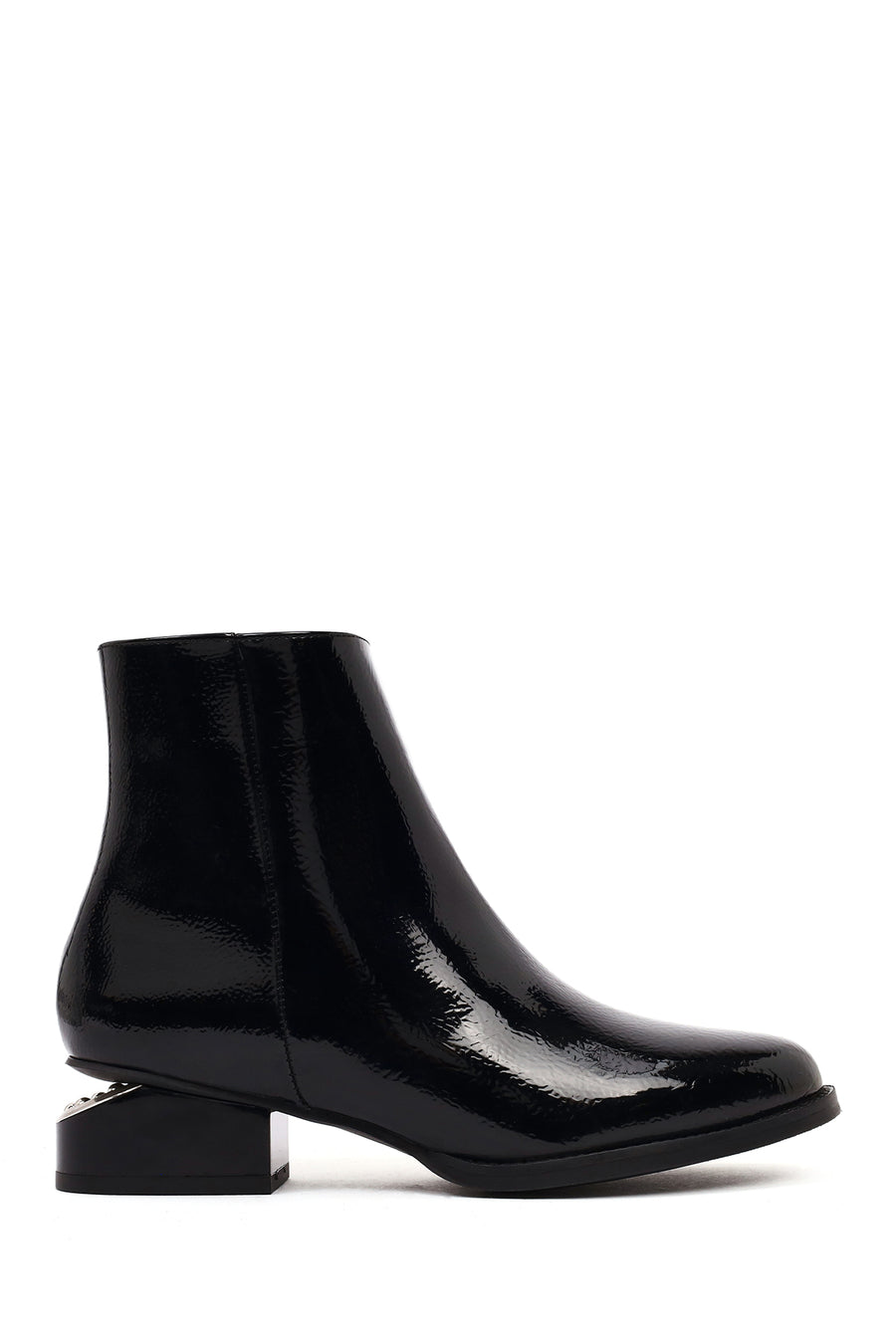 Women's Black Thick Short Heel Patent Leather Boot 25WFE401616 | Derimod