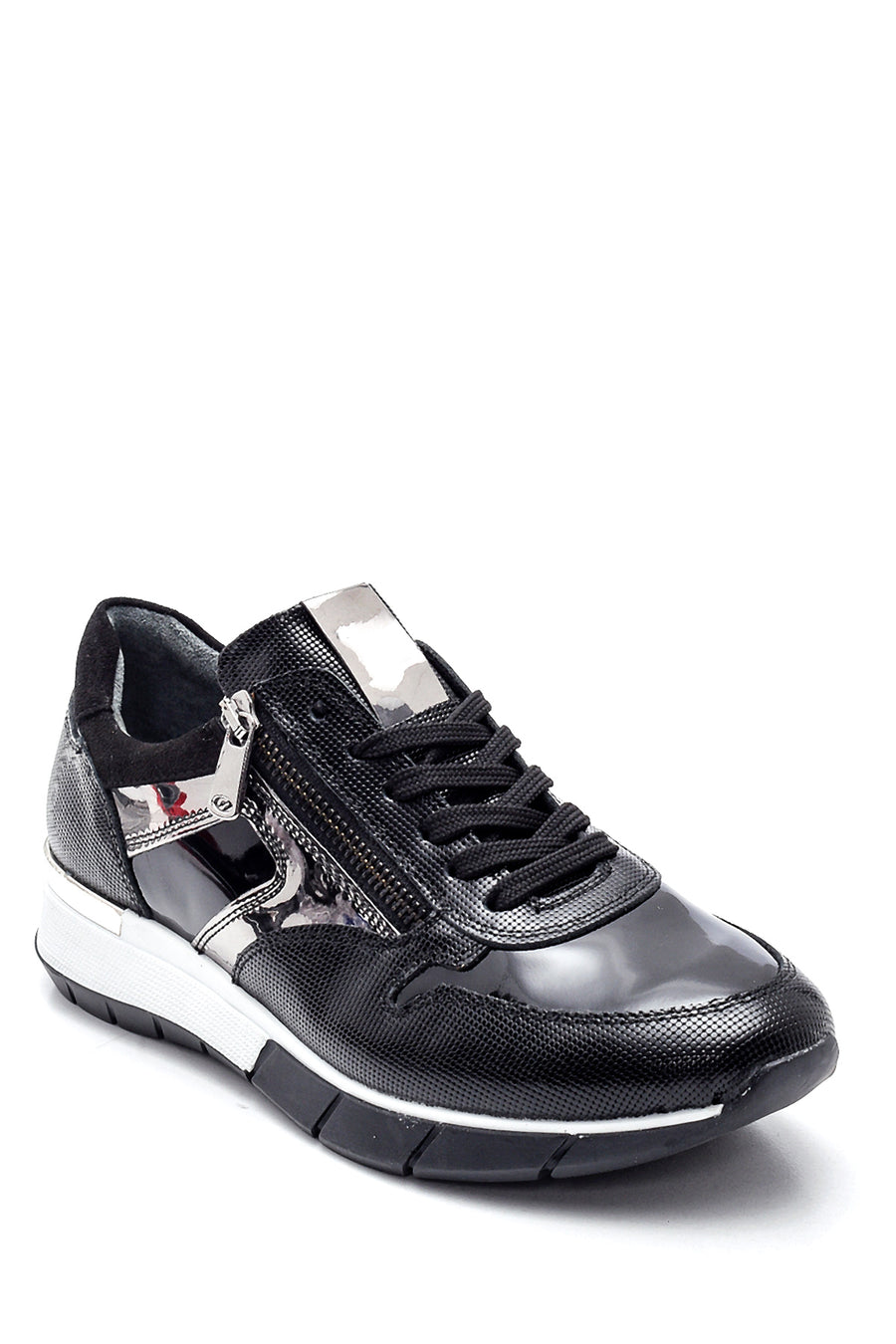 Kadın Deri Fermuar Detaylı Sneaker