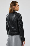 Monaco Women's Black Biker Leather Jacket | Derimod