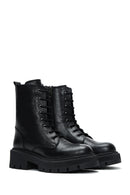 Women's Black Leather Zippered Boots | Derimod