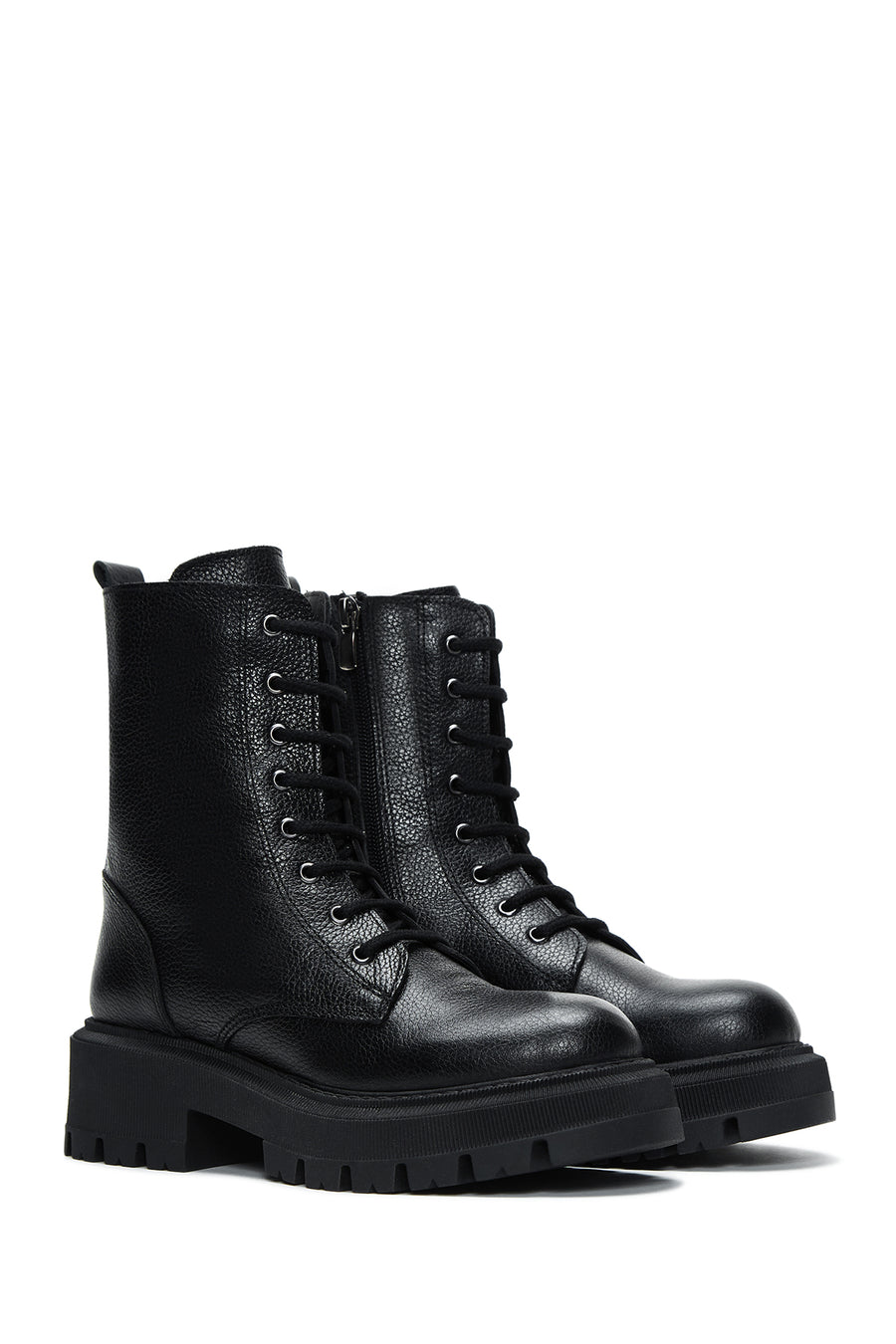 Women's Black Leather Zippered Boots