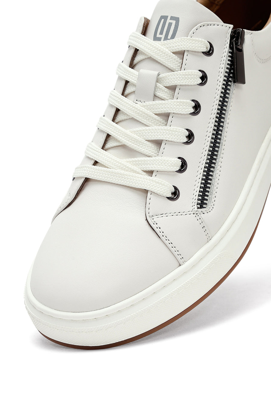 Men's White Lace-Up Leather Sneakers
