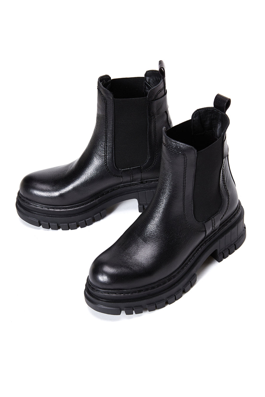 Women's Black Thick Heeled Leather Chelsea Boots