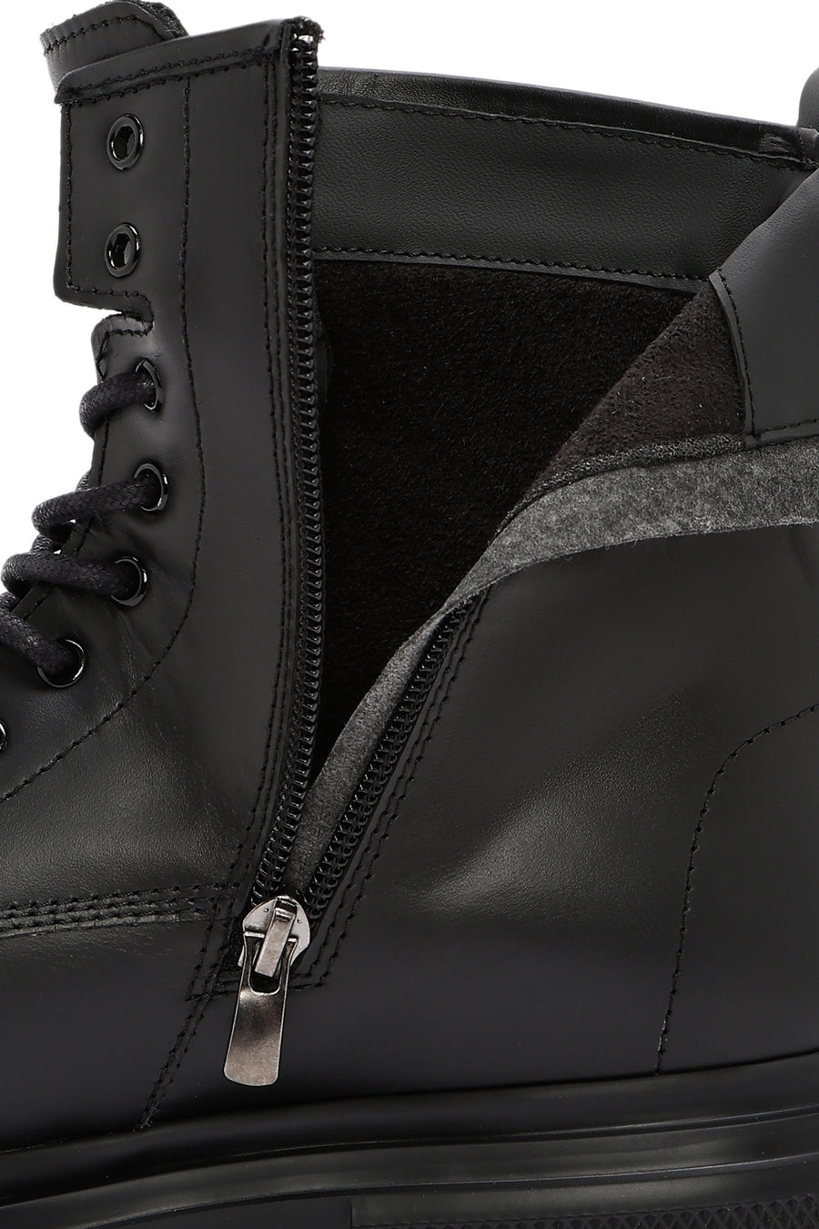 
Men's Black Lace-Up Zippered Leather Combat Boot
