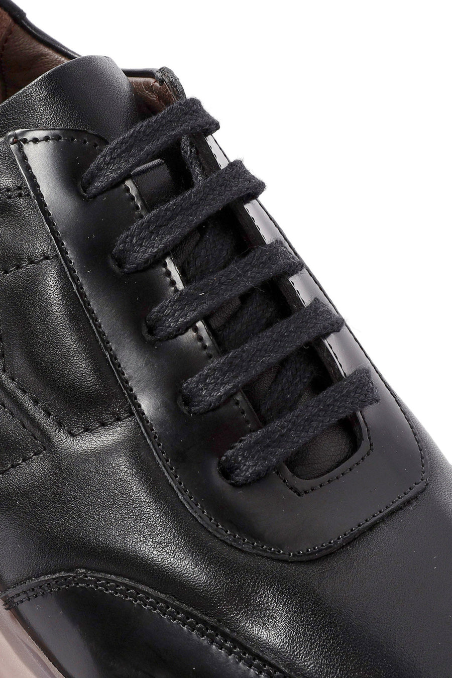 Erkek Siyah Bağcıklı Deri Sneaker