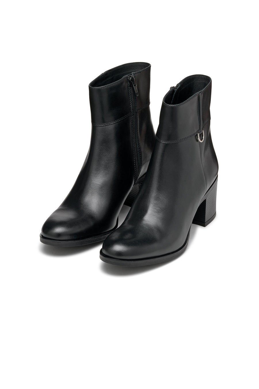 Geox Women's Black New Asheel Zippered Thick Heel Leather Boots