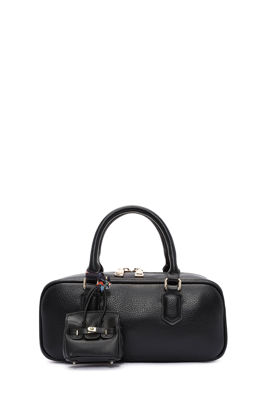 Women's Black Long Strap Handbag with Accessory Detail
