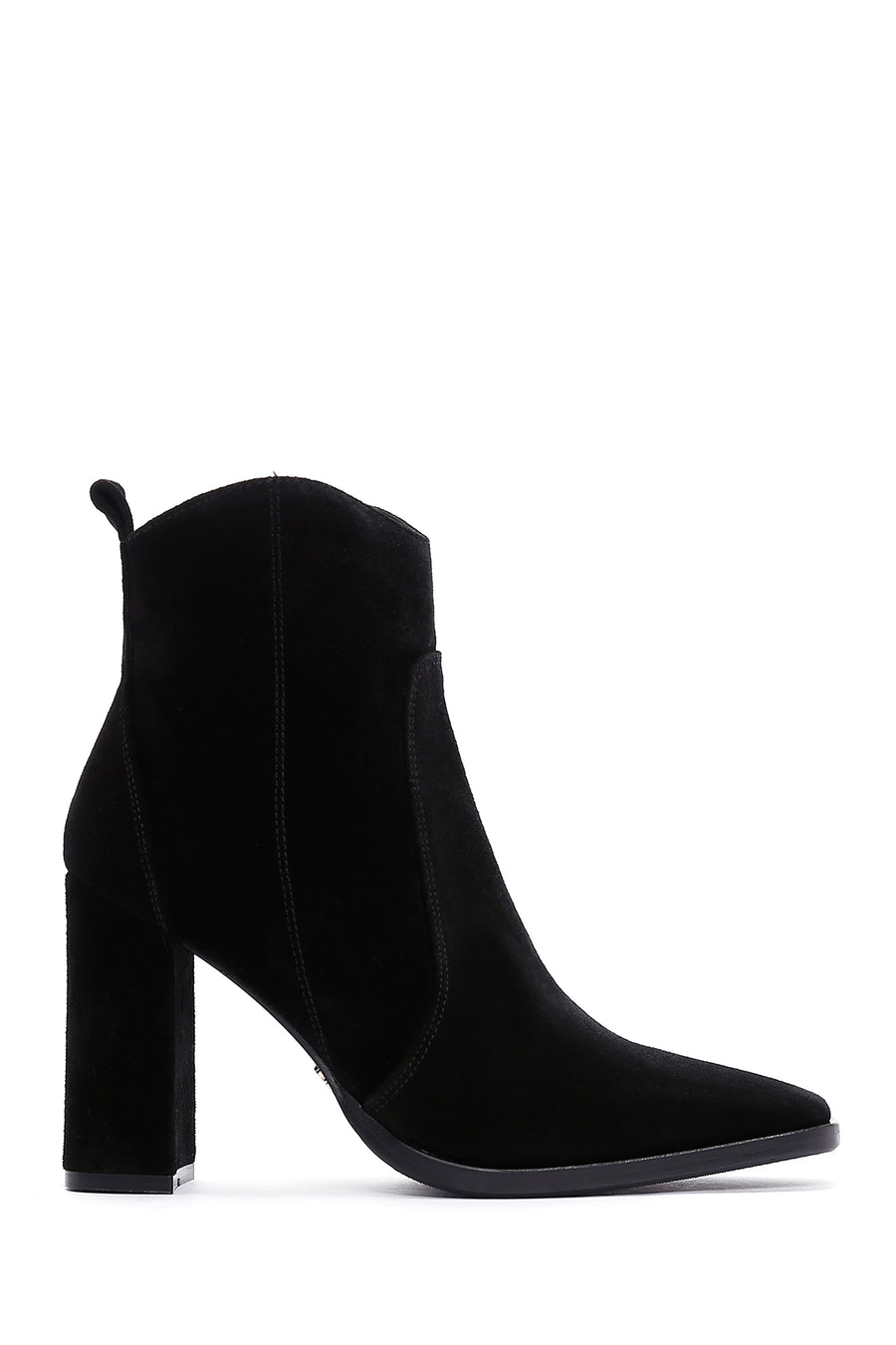 Women's Black Suede Leather Heeled Boots