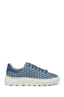 Geox Women's Blue D Spherica Ec4.D - Em. Tex + Sy Laced Patterned Thick Soled Sneaker | Derimod