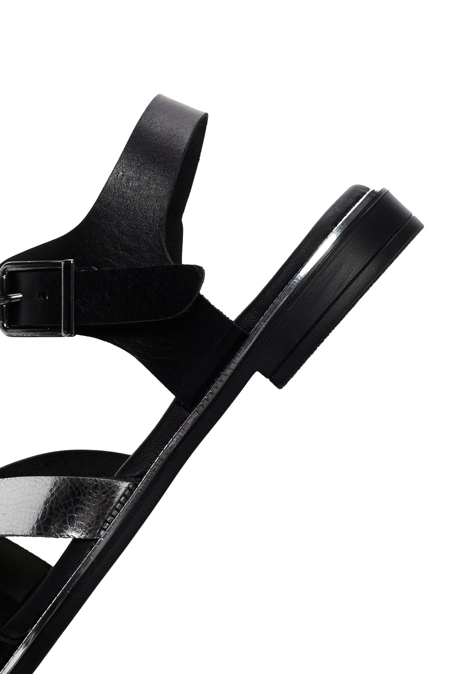 Women's Black Leather Ankle Buckle Sandals