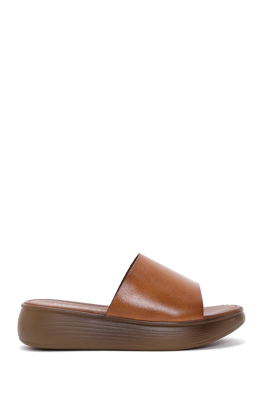 Women's Tan Thick Soled Leather Slippers 26SFD330618 | Derimod