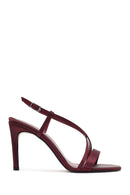 Women's Burgundy Ankle Buckle High Heeled Satin Sandals | Derimod