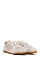 Woman Beige Lace-Up Suede Leather Sneaker | Derimod