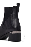 Women's Black Thick Heeled Leather Chelsea Boots | Derimod