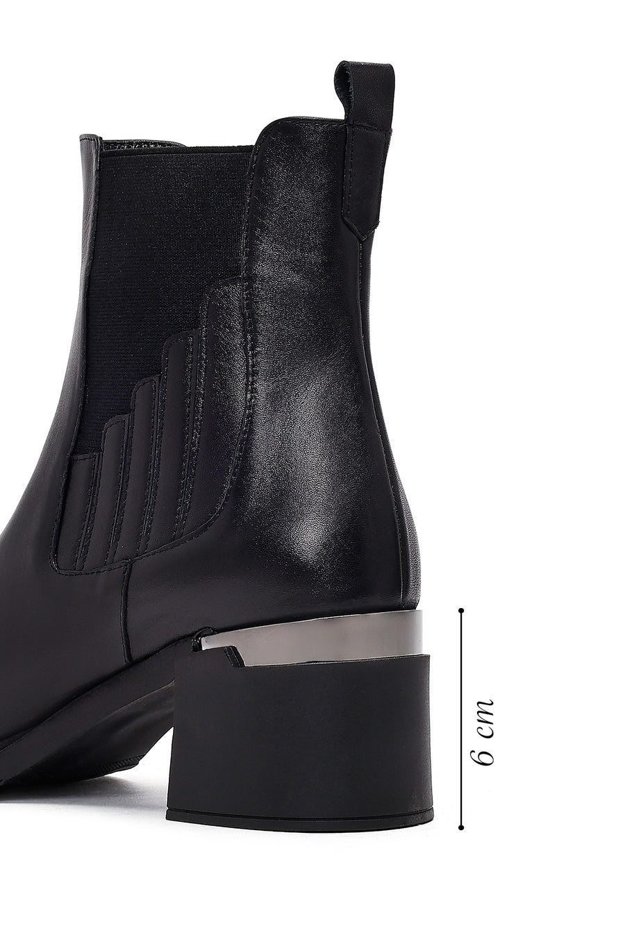 Women's Black Thick Heeled Leather Chelsea Boots