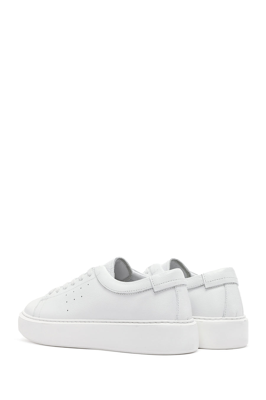 Men's White Lace-up Thick-Sole Leather Sneaker