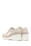 Woman Beige Lace-Up Wedge-Heel Suede Leather Sneaker | Derimod