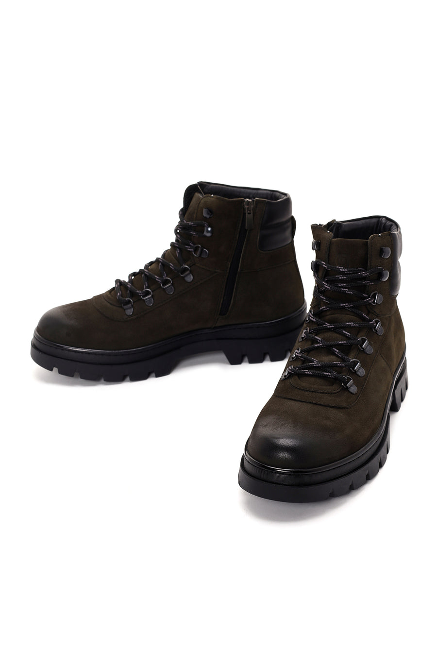 Men's Khaki Nubuck Leather Zippered Boots