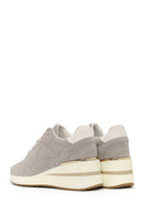 Woman Gray Lace-Up Wedge Heel Suede Shoes | Derimod
