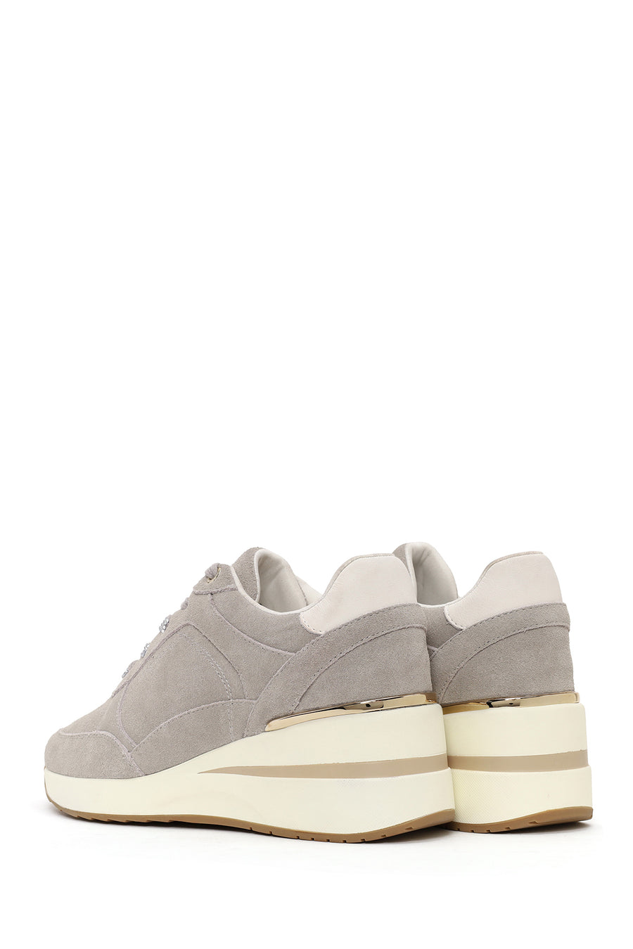 Woman Gray Lace-Up Wedge Heel Suede Shoes