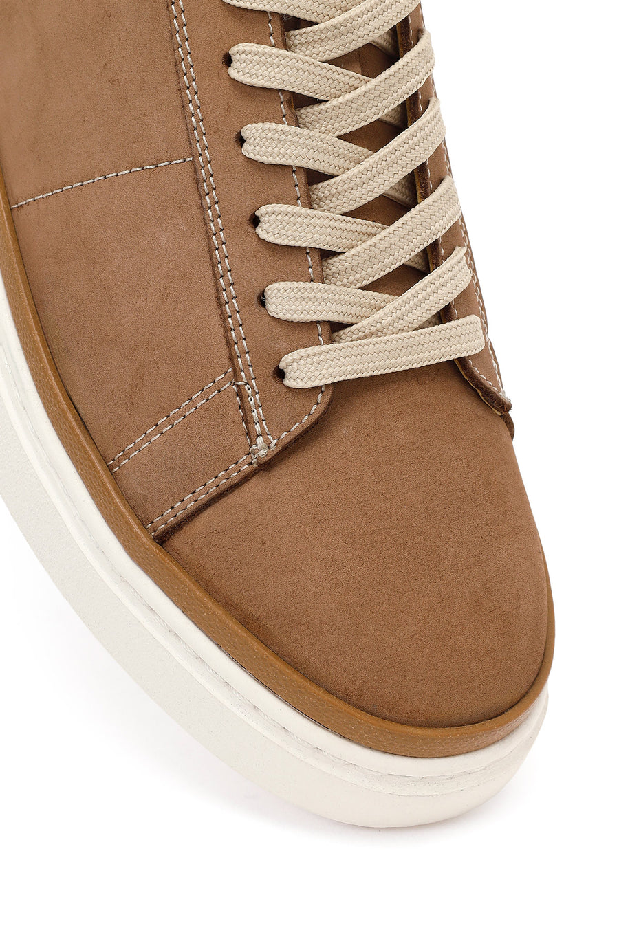 Erkek Bej Bağcıklı Nubuk Deri Sneaker