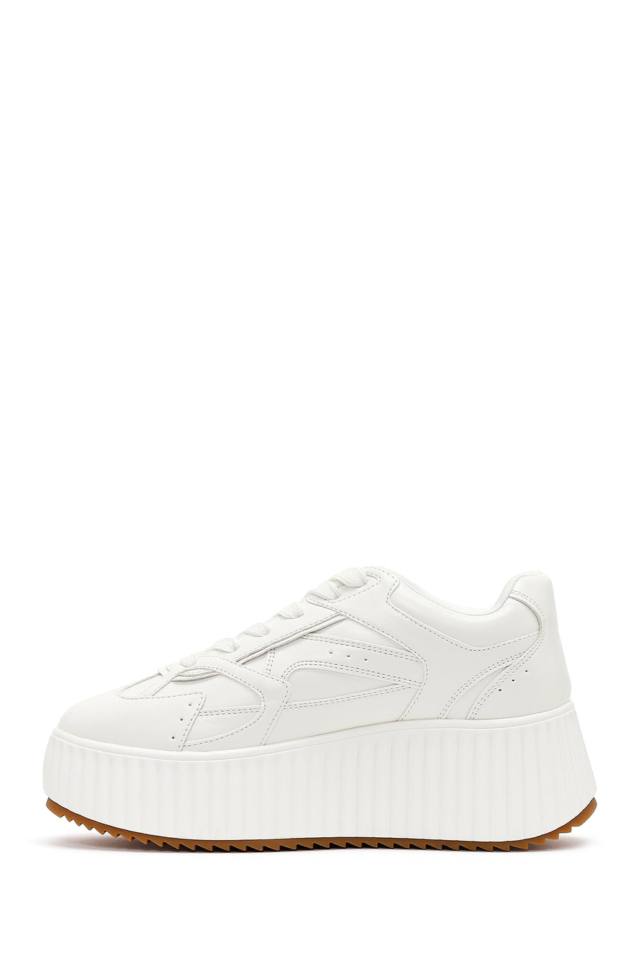 Woman White Thick-Soled Lace-Up Sneakers