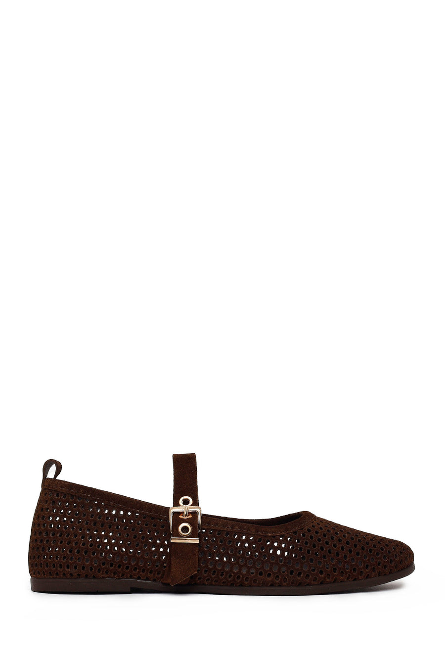 Woman Brown Mesh Suede Leather Ballet Flat 26PFD200410 | Derimod