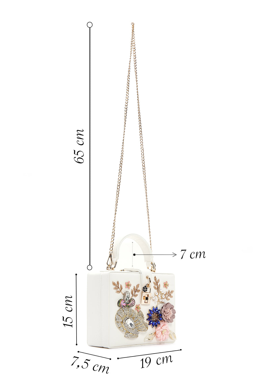 Women's White Long Chain Strap Stone Cross Bag