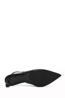 Women's Black Slingback Elastic Low Heel Leather Shoes | Derimod