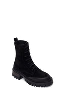 Woman Black Zip Closure Chunky-Heeled Suede Combat Boots | Derimod