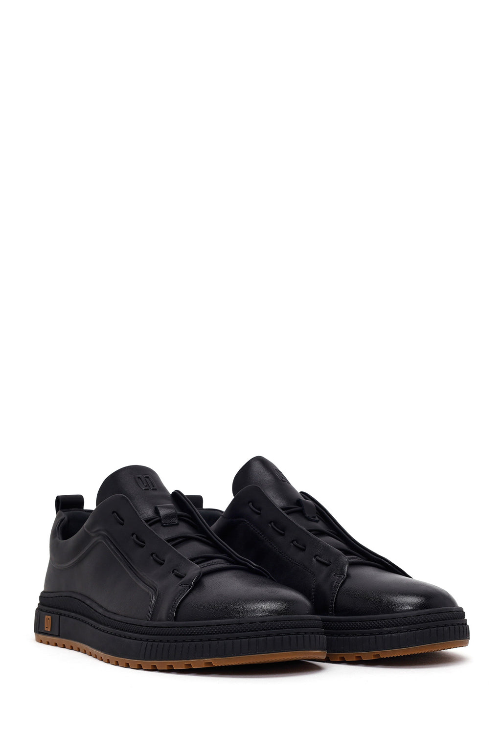 Erkek Siyah Bağcıklı Deri Sneaker