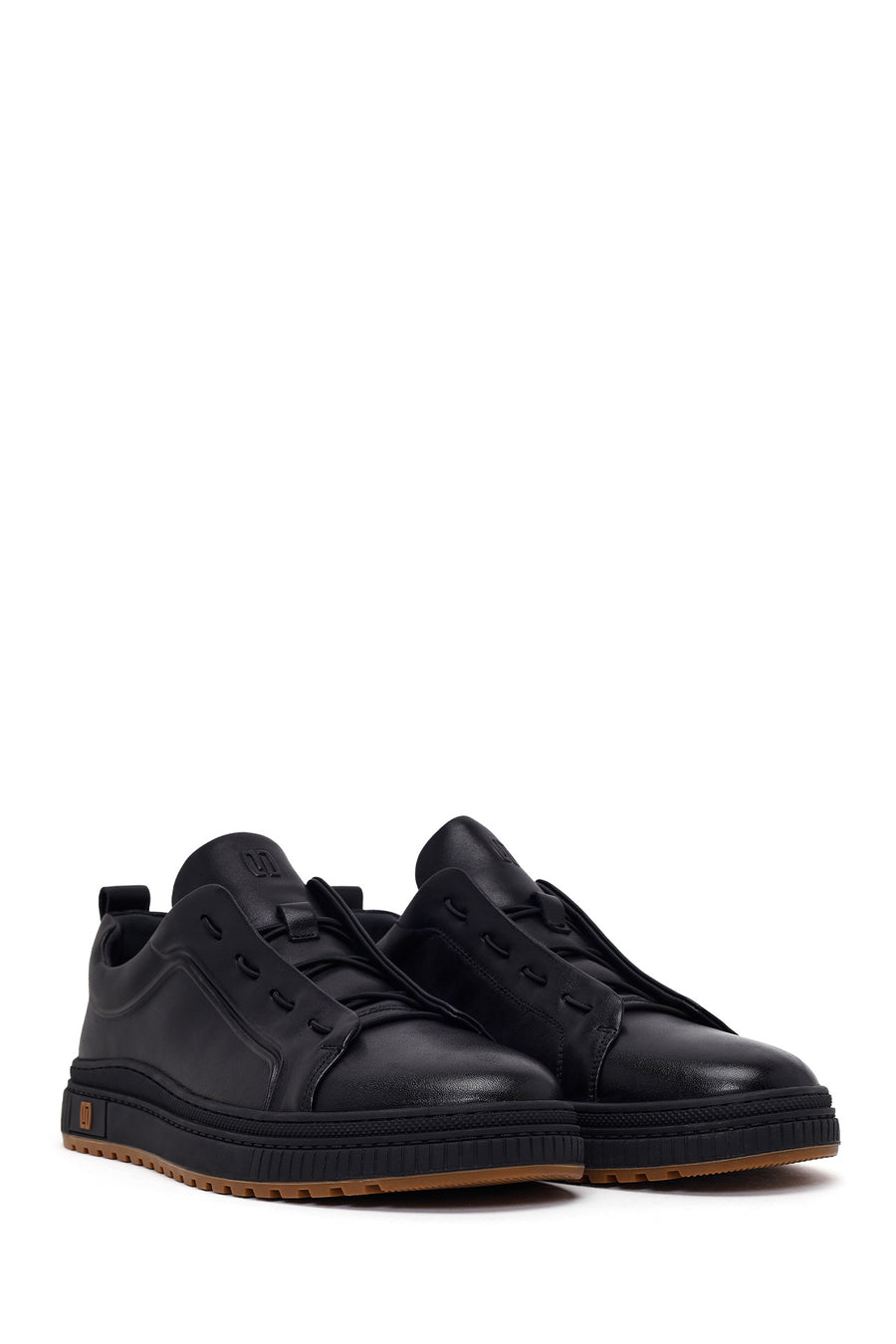 Erkek Siyah Bağcıklı Deri Sneaker