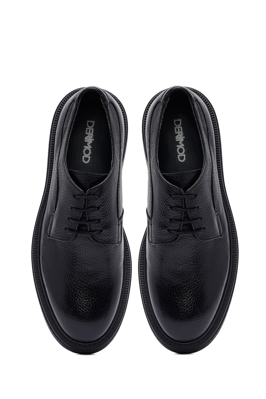 Men's Black Lace-Up Thick-Soled Leather Casual Shoes