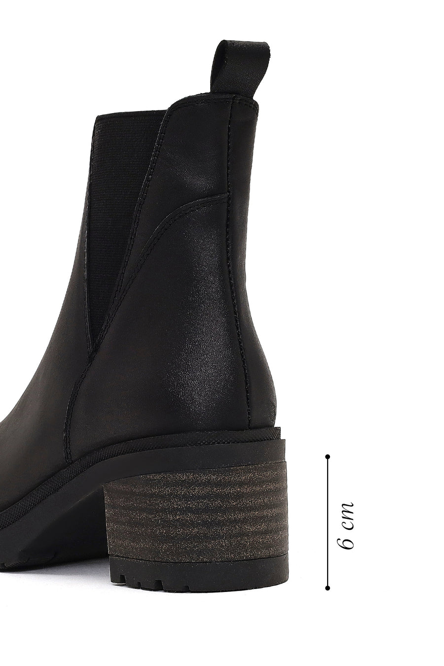 Women's Black Zippered Thick Heeled Leather Boot