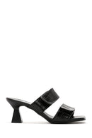 Women's Black Thick Heel Crocodile Slippers | Derimod