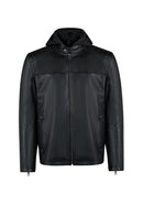 Romeo Male Black Hooded Leather Coats | Derimod