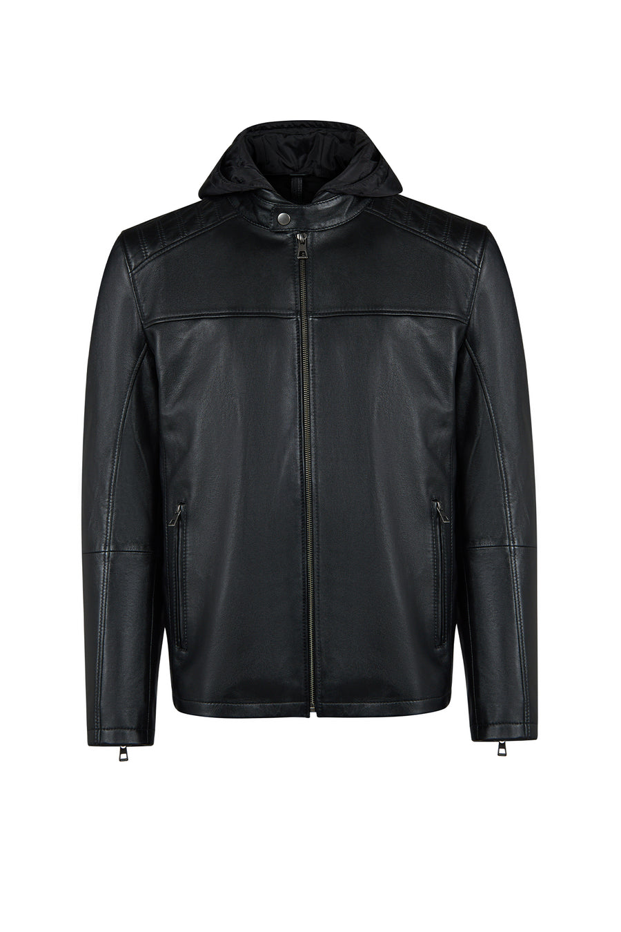 Romeo Male Black Hooded Leather Coats