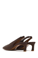 Women's Brown Slingback Elastic Low Heel Leather Shoes | Derimod