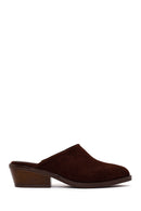 Woman Brown Mule Backless Chunky Heeled Suede Slipper | Derimod